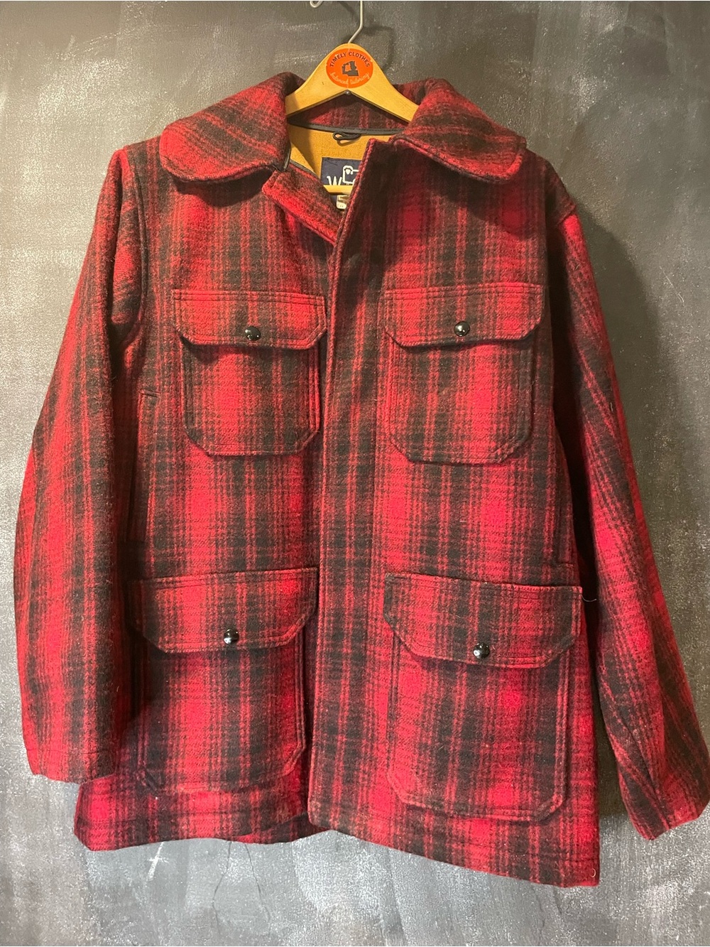 Vintage Woolrich Red Black Plaid Wool Hunting Jacket Coat Size 40 USA Made